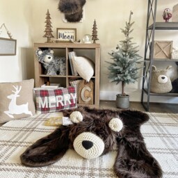 Brown Grizzly Bear Rug in Faux Fur For Woodland Nursery - thumbnail 4