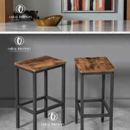 Set Of 2 Industrial Bar Stools - Rustic Brown Counter Height With Metal Frame, Kitchen Chairs, Narrow For Small Spaces - thumbnail 4