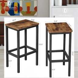 Set Of 2 Industrial Bar Stools - Rustic Brown Counter Height With Metal Frame, Kitchen Chairs, Narrow For Small Spaces - thumbnail 3