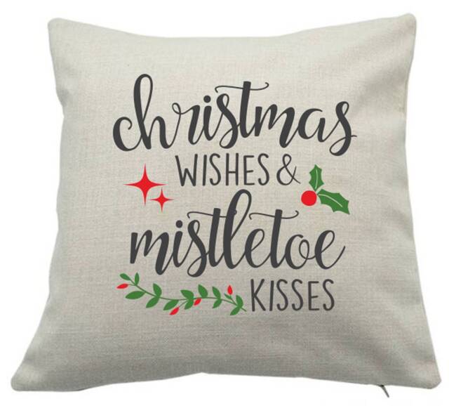 Christmas Cushion Cover Wishes & Mistletol Kisses, Decor, Festive Tradition, Sofa Xmas Cushion, Bedroom Cushion - Cover - image 1