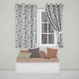 Cute Strawberry Milkshake Cupcake Mint Background Seamless Pattern Readymade Eyelet Ring Top Thermal 100% Blackout Curtains - thumbnail 1