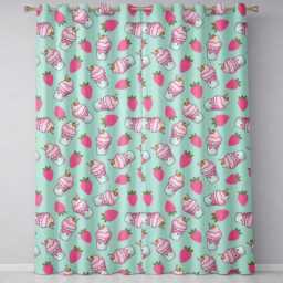 Cute Strawberry Milkshake Cupcake Mint Background Seamless Pattern Readymade Eyelet Ring Top Thermal 100% Blackout Curtains - thumbnail 2