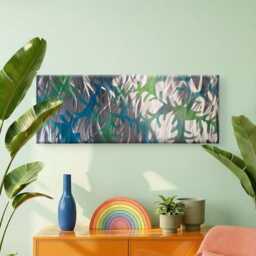 Down in The Jungle. Metal Wall Art, Teal Green Silver, Indoor Outdoor - thumbnail 1