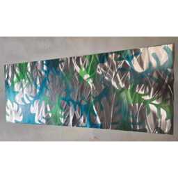 Down in The Jungle. Metal Wall Art, Teal Green Silver, Indoor Outdoor - thumbnail 2