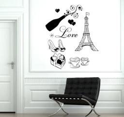 Wall Decal Paris Eiffel Coffee Champagne Candy Shoes Love Vinyl Sticker 1817Dz - thumbnail 1