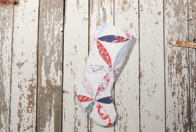 Vintage Joseph's Coat Quilt Christmas Stocking Shabby Chic Decor - image 1