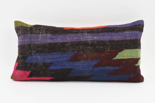 Kilim Lumbar Pillow Cover Turkish Bohemian Cushion - 12x24 - image 1