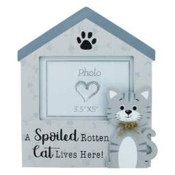 Cat Photo Frame Picture A Spoiled Rotten Lives Here Wooden Grey 3.5x5 - thumbnail 3