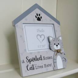 Cat Photo Frame Picture A Spoiled Rotten Lives Here Wooden Grey 3.5x5 - thumbnail 2