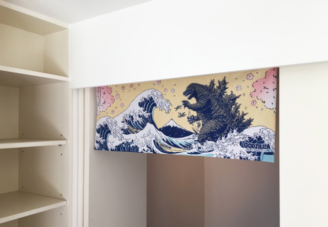 Godzilla Noren Curtain, Japanese Tenugui Handmade Noren, Sakura Fabric, Wall Decoration, Tapestry Door Curtain - image 1