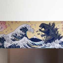 Godzilla Noren Curtain, Japanese Tenugui Handmade Noren, Sakura Fabric, Wall Decoration, Tapestry Door Curtain - thumbnail 3