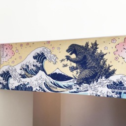 Godzilla Noren Curtain, Japanese Tenugui Handmade Noren, Sakura Fabric, Wall Decoration, Tapestry Door Curtain - thumbnail 2