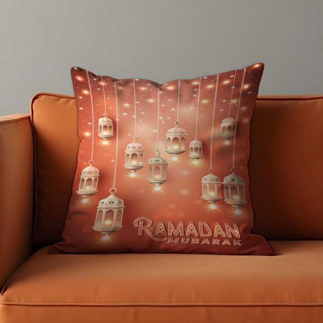 Ramadan Mubarak Cushion Cover, Warm Lantern Pillow Case, Islamic Eid Home Decor, Festive Muslim Throw Pillowcase - image 1