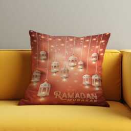 Ramadan Mubarak Cushion Cover, Warm Lantern Pillow Case, Islamic Eid Home Decor, Festive Muslim Throw Pillowcase - thumbnail 3