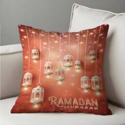 Ramadan Mubarak Cushion Cover, Warm Lantern Pillow Case, Islamic Eid Home Decor, Festive Muslim Throw Pillowcase - thumbnail 2