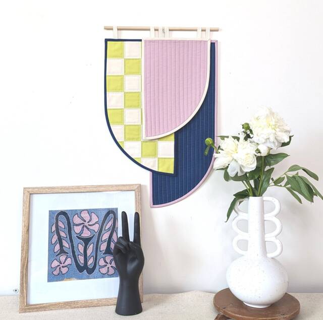 Handmade Quilted Wall Hanging Color Block Abstract Textile Art - image 1