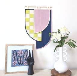 Handmade Quilted Wall Hanging Color Block Abstract Textile Art