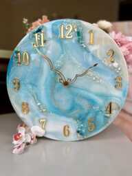 Soft Blue Wall Clock Natural Stones, Modern Art Decor - thumbnail 1