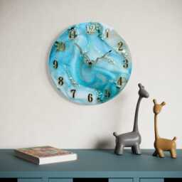 Soft Blue Wall Clock Natural Stones, Modern Art Decor - thumbnail 4