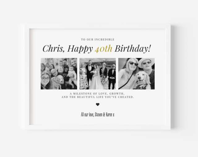 Personalised 40Th Birthday Photo Print Strip Wall Art Gift, Forty Celebrarion Frame - image 1