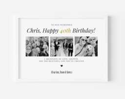 Personalised 40Th Birthday Photo Print Strip Wall Art Gift, Forty Celebrarion Frame - thumbnail 1