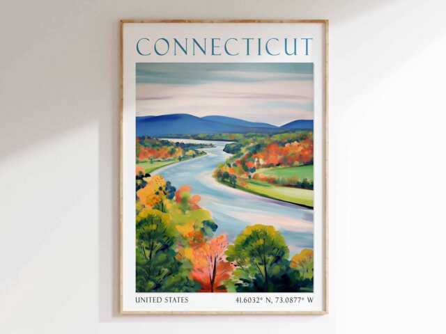 Connecticut Usa Art Print - New England Travel Poster, Coastal Wall Art, East Coast Illustration, American Home Decor, Poster - image 1