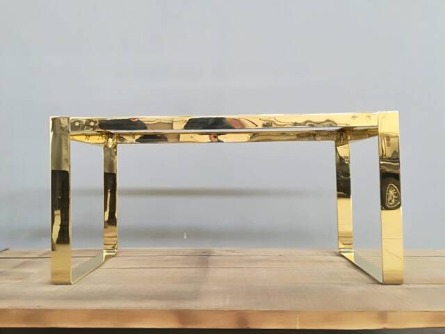 "Gold Modern Dining Table Base, 28""H X 28""W X 52""L Flat Brass Base , Customizable Height 25""-30" - image 1