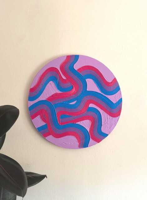 Bisexual Pride Textured Wall Art, Colorful Plaster Art On Circle Canvas - 16x16 In - image 1