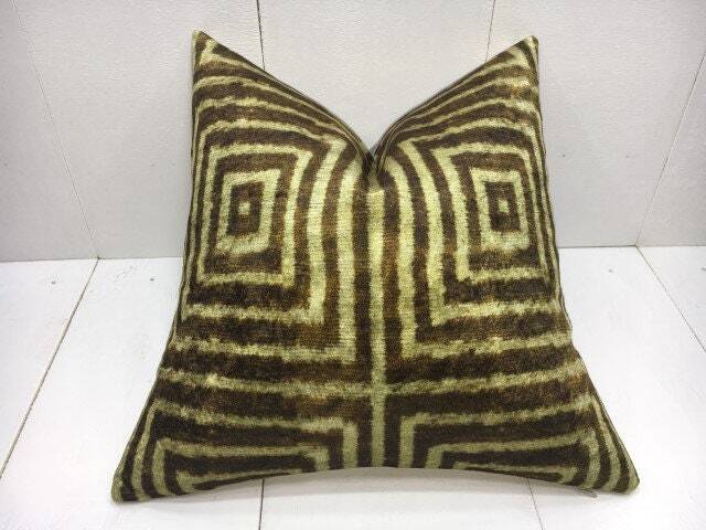 Handwoven Ikat Silk Pillow Cover, Modern Home Decor - 16x16 - image 1