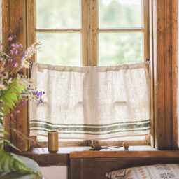 French Linen Caf?? Curtains - Classic Style For Your Kitchen Light-Filtering, Airy, & Timeless 100% Natural - thumbnail 3