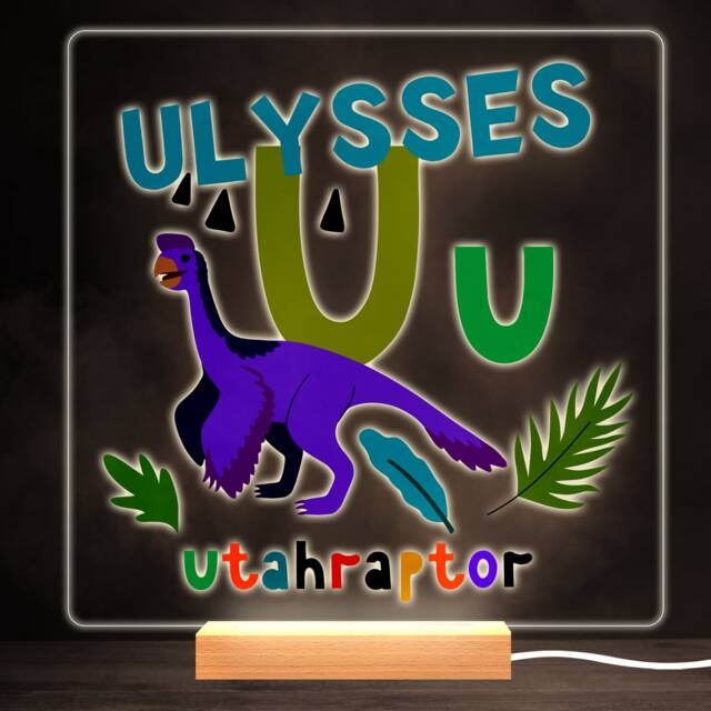 U Dinosaur Alphabet Colourful Square Personalised Gift Led Lamp Night Light - Bedroom - image 1