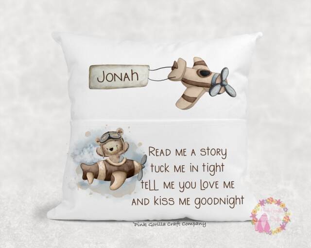 Personalised Cushion, Pocket Child Pillow, Book Holder, Pillow For Child, Sleep Aid, Teddy Bear, Gift - image 1