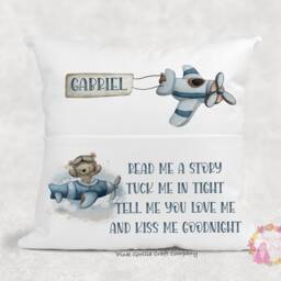 Personalised Cushion, Pocket Child Pillow, Book Holder, Pillow For Child, Sleep Aid, Teddy Bear, Gift - thumbnail 2