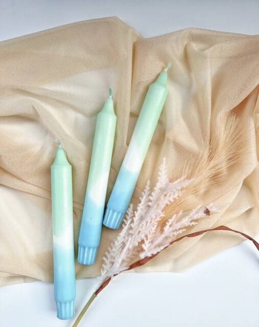 Dip Dyed Dinner Candles, Pillar Candles, Blue Green Candles, Set Of 3, Wedding Candles, Tall Taper Candles, Decorative Candles, Colourful Candles - image 1