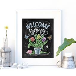 Welcome Spring Chalk Art Print, Tulips & Butterflies, Floral Wall - thumbnail 3