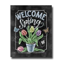 Welcome Spring Chalk Art Print, Tulips & Butterflies, Floral Wall - thumbnail 2