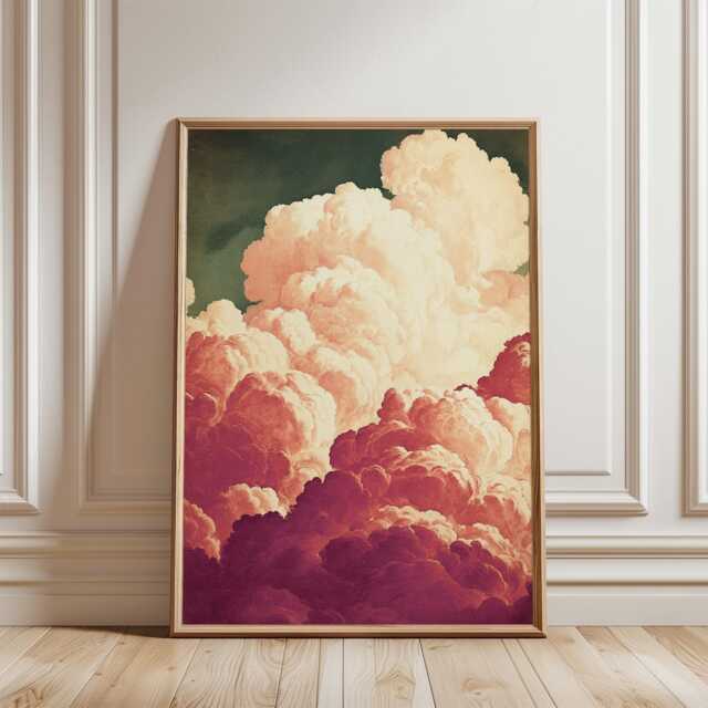 Pink & Cream Sky Art - Vintage Style Nature Print Surreal Cloud Wall - image 1