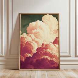 Pink & Cream Sky Art - Vintage Style Nature Print Surreal Cloud Wall - thumbnail 1