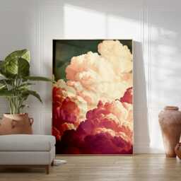 Pink & Cream Sky Art - Vintage Style Nature Print Surreal Cloud Wall - thumbnail 3
