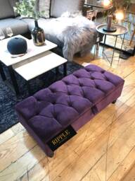 Purple Ottoman Footstool- Coffee Table- Living Room Storage- Deep Cushioned Plush Velvet Seating Bench
