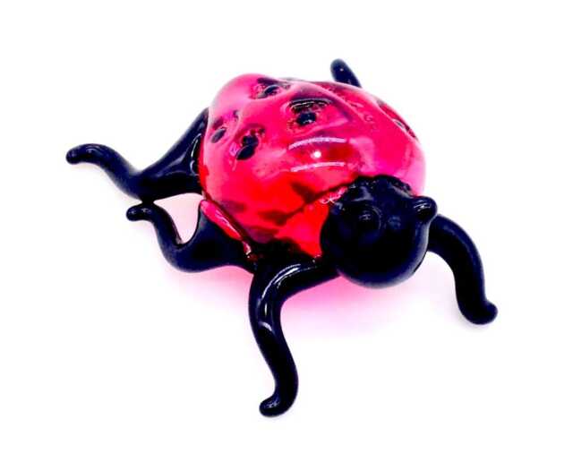 Hand Blown Glass Miniature Ladybug Ladybird Insect Little Animal Red Black Figurine Statue Decoration Collectible Small Craft Painted Figure - image 1