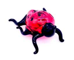 Hand Blown Glass Miniature Ladybug Ladybird Insect Little Animal Red Black Figurine Statue Decoration Collectible Small Craft Painted Figure