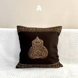 Cushion/Throw Pillow Covers , Block Print Cotton, Black Gold, 16 X 16 Inches.pillow Case.accent Pillow, Floor Pillow, Indoor, Toronto Canada - thumbnail 3