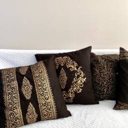 Cushion/Throw Pillow Covers , Block Print Cotton, Black Gold, 16 X 16 Inches.pillow Case.accent Pillow, Floor Pillow, Indoor, Toronto Canada - thumbnail 1