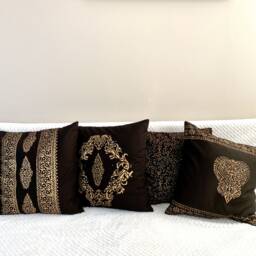 Cushion/Throw Pillow Covers , Block Print Cotton, Black Gold, 16 X 16 Inches.pillow Case.accent Pillow, Floor Pillow, Indoor, Toronto Canada - thumbnail 2