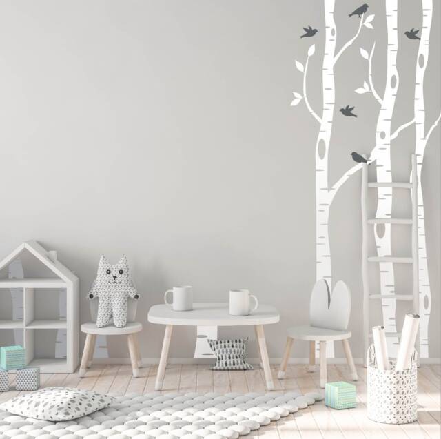 Birch Tree Branches Nursery Wall Art Decal, Woodland Birds Baby Shower Gift, Aspen Forest Vinyl Decor Wallpaper, Kids Bedroom Mural Sticker - image 1