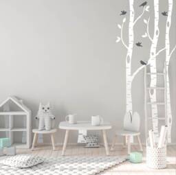 Birch Tree Branches Nursery Wall Art Decal, Woodland Birds Baby Shower Gift, Aspen Forest Vinyl Decor Wallpaper, Kids Bedroom Mural Sticker