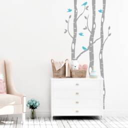 Birch Tree Branches Nursery Wall Art Decal, Woodland Birds Baby Shower Gift, Aspen Forest Vinyl Decor Wallpaper, Kids Bedroom Mural Sticker - thumbnail 3