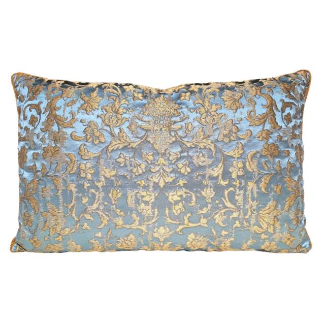 Sky Blue & Gold Silk Jacquard Rubelli Fabric Throw Pillow Cushion Cover Les Indes Galantes Pattern - Handmade in Italy - image 1