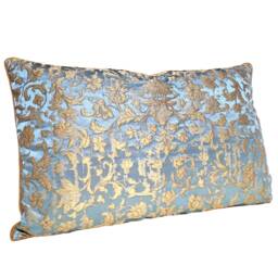 Sky Blue & Gold Silk Jacquard Rubelli Fabric Throw Pillow Cushion Cover Les Indes Galantes Pattern - Handmade in Italy - thumbnail 3